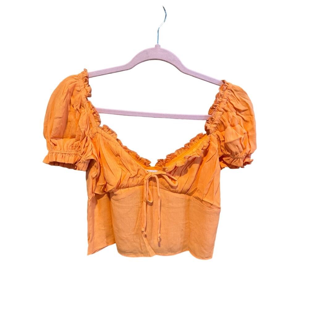 NWT Olivaceous Crop Tie Front Short Sleeve Blouse Size Medium